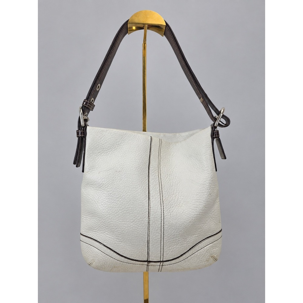 Coach Soho White Pebbled Leather Shoulder Bag Brown Trim F10941